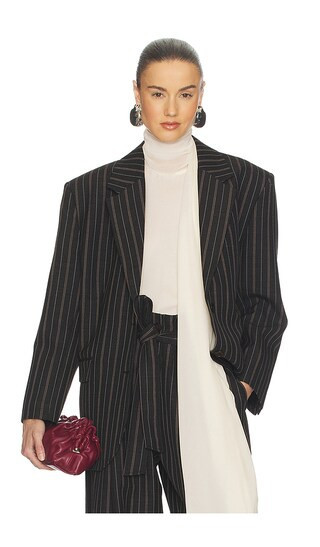 Helsa Stripe Twill Boyfriend Blazer in Charcoal. - size XXS | Revolve Clothing (Global)