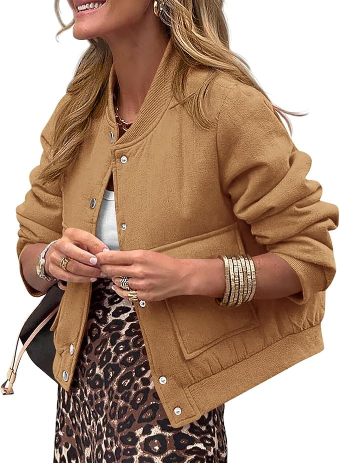 PRETTYGARDEN Women's Fall Varsity Bomber Jackets Casual Long Sleeve Button up Lightweight Cropped... | Amazon (US)