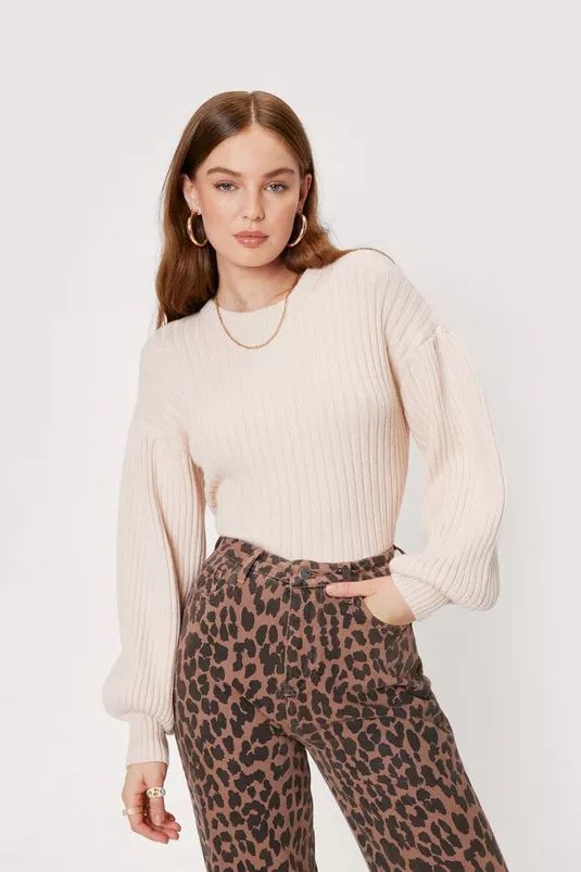 Wide Ribbed Balloon Sleeve Knit Sweater | Nasty Gal (US)