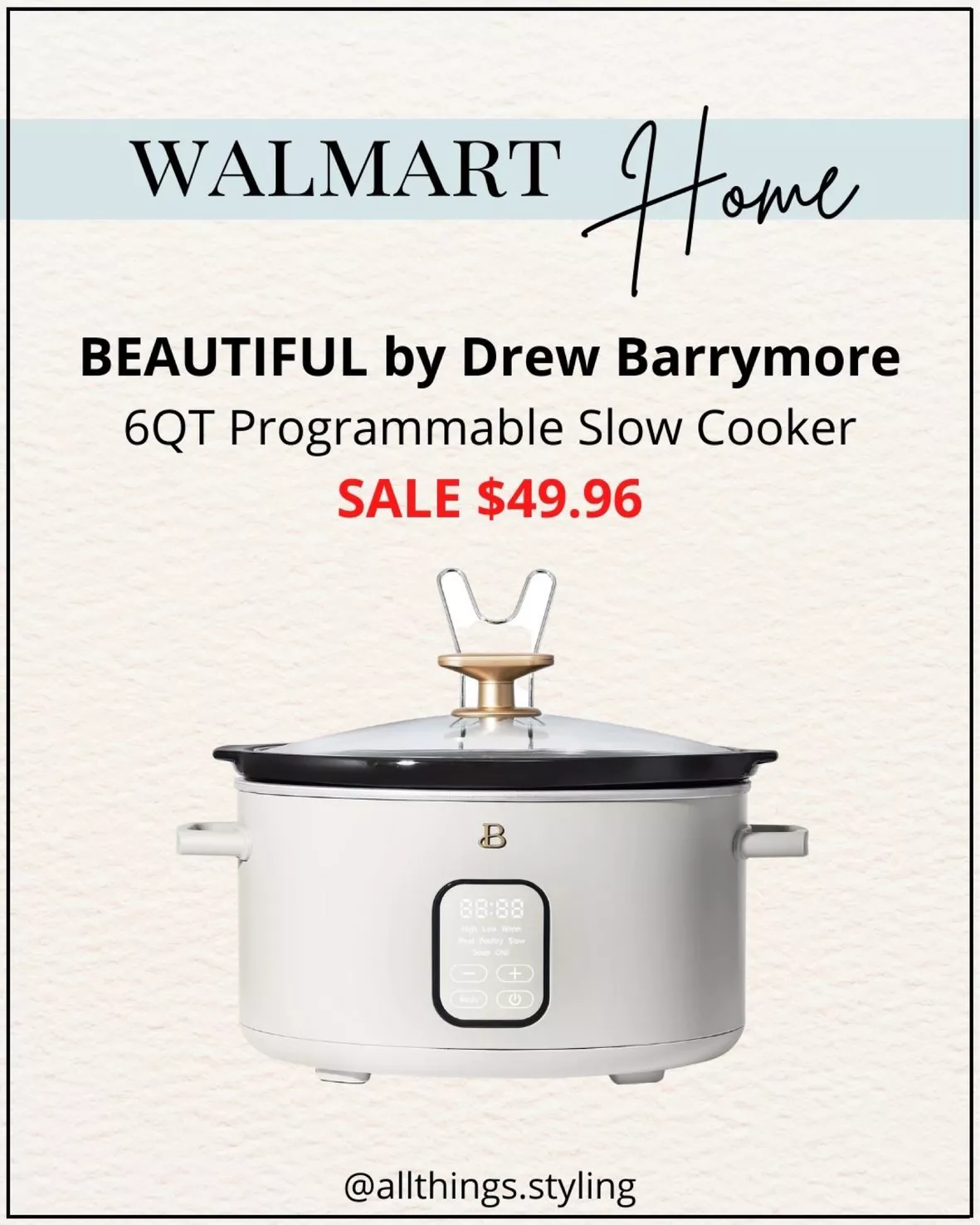Beautiful 6 Qt Programmable Slow Cooker, White Icing by Drew