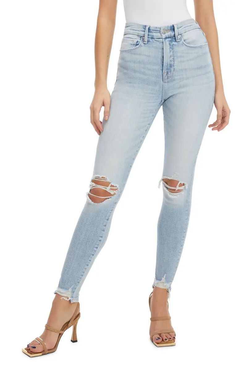 Good American Good Waist Ripped High Waist Ankle Skinny Jeans | Nordstrom | Nordstrom