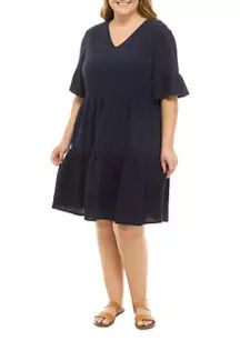 Plus Size Short Sleeve Tiered Gauze Dress | Belk
