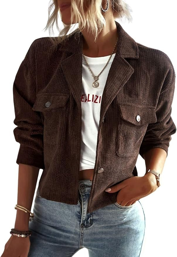 Kwoki Women's Corduroy Jackets Casual Long Sleeve Button Down Shirt Jacket Shacket Fashion Trendy... | Amazon (US)