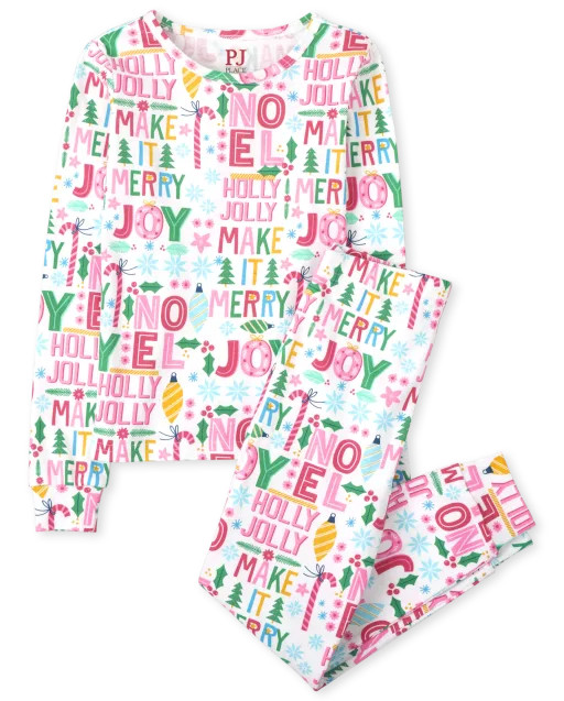 Girls Mommy And Me Christmas Long Sleeve Words Print Snug Fit Cotton Pajamas | The Children's Pla... | The Children's Place