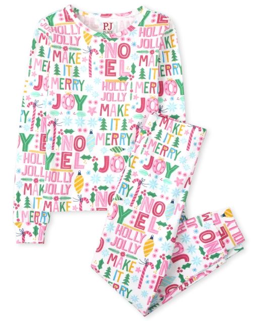 Girls Mommy And Me Christmas Long Sleeve Words Print Snug Fit Cotton Pajamas | The Children's Pla... | The Children's Place