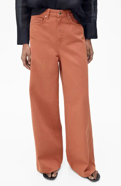 MANGO Mid Rise Baggy Ultra Wide Leg Jeans in Burnt Orange at Nordstrom, Size 8 | Nordstrom