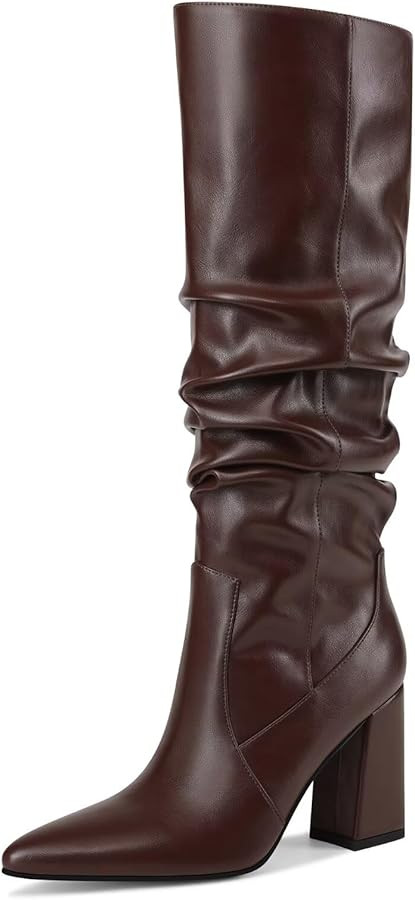 Women's Knee High Boots Pointed Toe Chunky Block Heel Boots Fashion Slouchy Fall Boots For Women | Amazon (US)