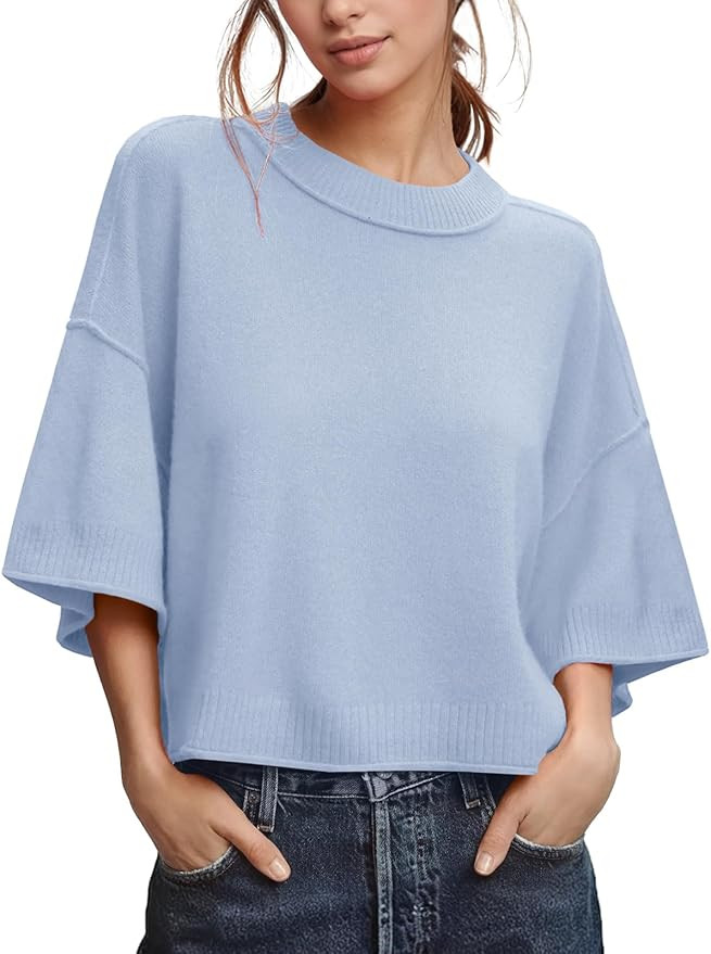 ZDC Women's Oversized Sweaters Summer Short Sleeve Casual Cropped Tops Lightweight Loose Fit Knit... | Amazon (US)