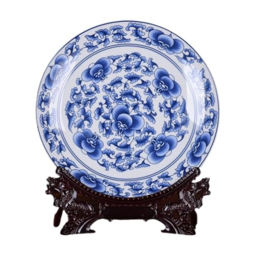 Blue and White Porcelain Decorative Plate – Traditional Qinghua Floral Art from Jingdezhen,10-Inch Diameter Blue and White Decor for Wall/Table Display – Unique Gift for Home, Office & Celebrations | Amazon (US)