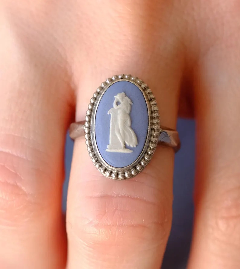 Vintage Wedgwood Sterling Silver Blue Jasperware Cameo Ring (c. 1972/1973 - London / Maker JW) - ... | Etsy (US)