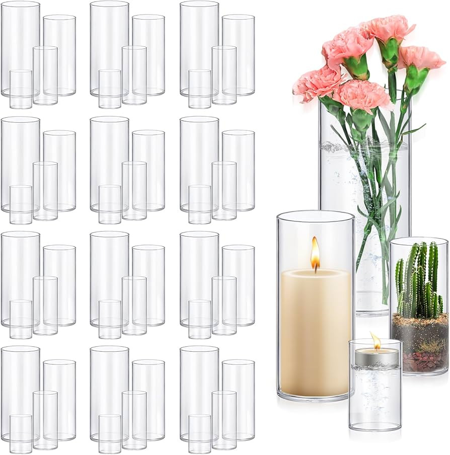 48 Pack Glass Cylinder Vases 4,6,8,10 Inch Tall Clear Flower Vase Hurricane Floating Candle Holde... | Amazon (US)