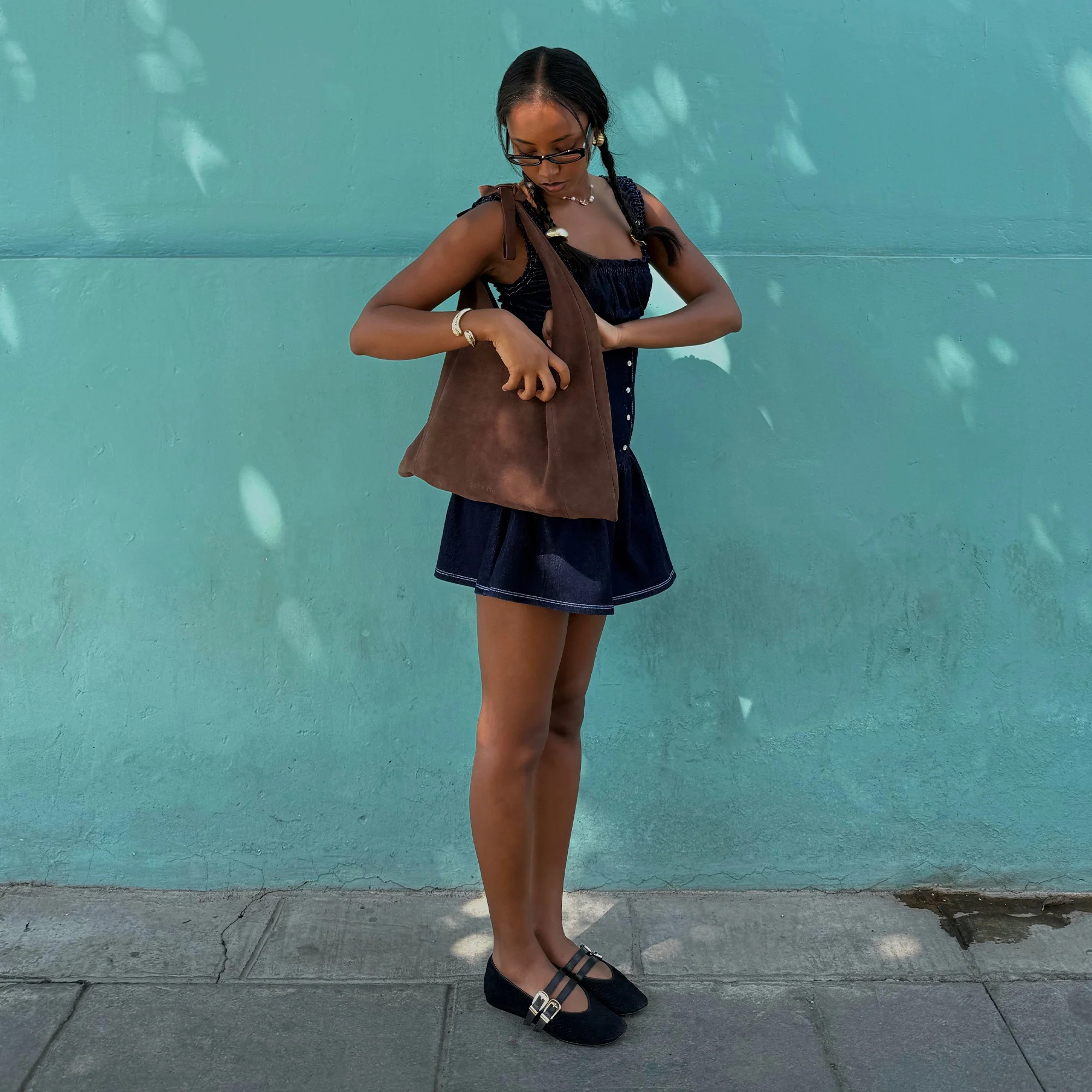 BAYLEE BALLET FLATS ONYX PERFORATED SUEDE | DolceVita.com