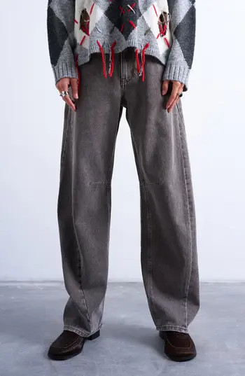 Topshop Barrel Leg High Waist Jeans in Grey at Nordstrom Rack, Size 28 | Nordstrom Rack