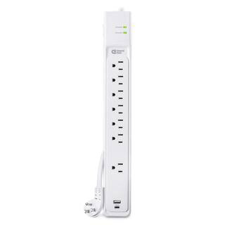 6 ft. 7-Outlet Surge Protector with USB in White | The Home Depot