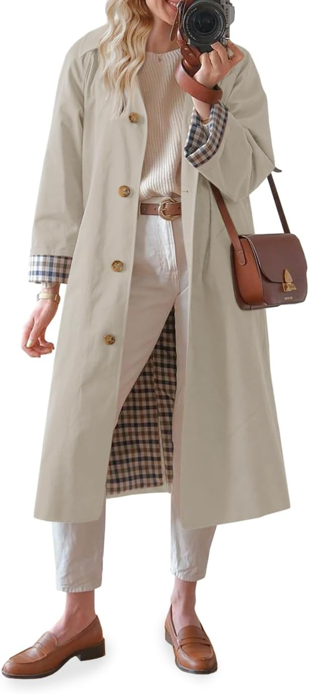 Tankaneo Womens Long Oversized Single Breasted Windproof Trench Coat | Amazon (US)