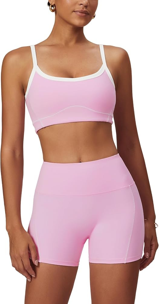 Yoga sets for women 2 piece Fashion contrasting lines Sports Bra and High Wasit Split hem Flared ... | Amazon (US)