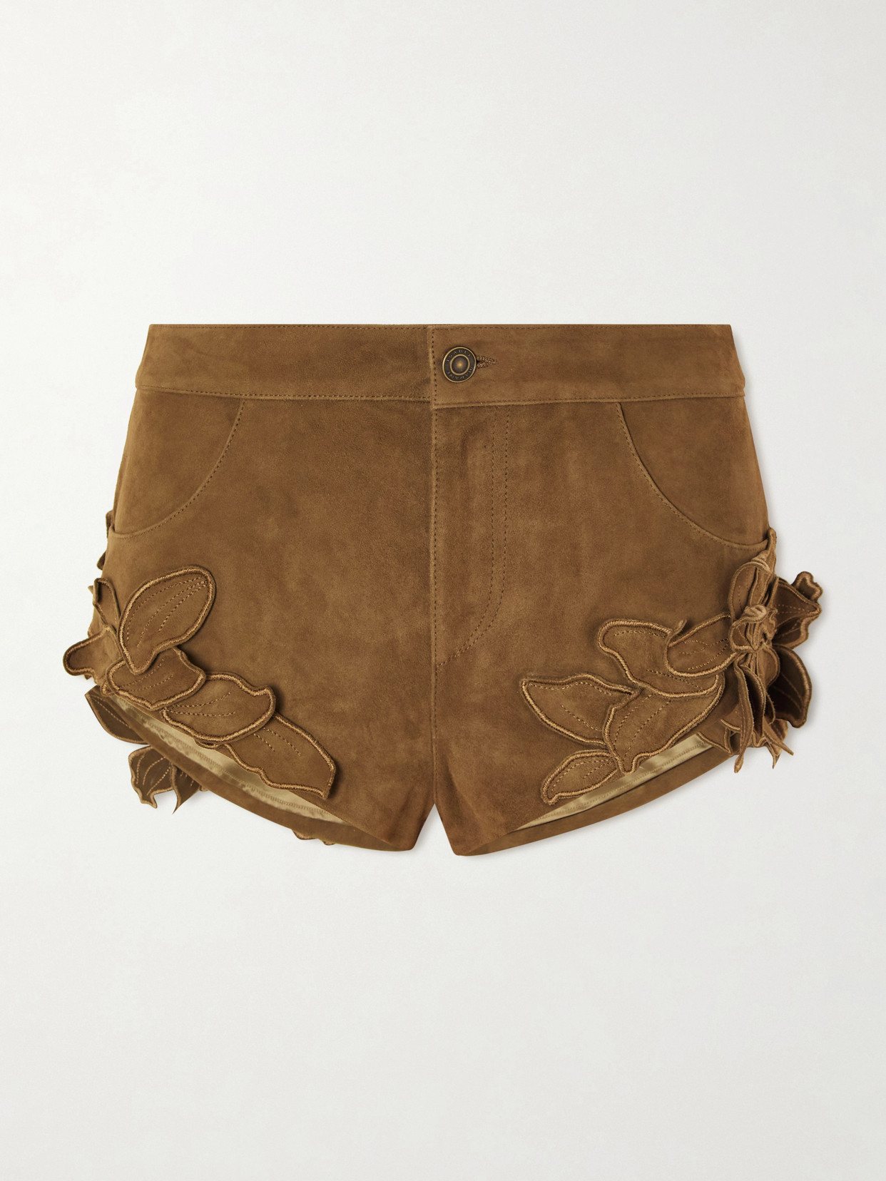 Isabel Marant - Kevana Embroidered Suede Shorts - Green | NET-A-PORTER (US)