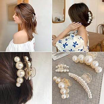 Amazon.com: Agirlvct Pearl Hair Claw,Styling Hair Clips Strong Hold Hair Jaw Clips, Big Hair Clip... | Amazon (US)
