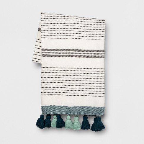 Teal Pom Pom Stripe Oversized End of Bed Throw - Opalhouse™ | Target