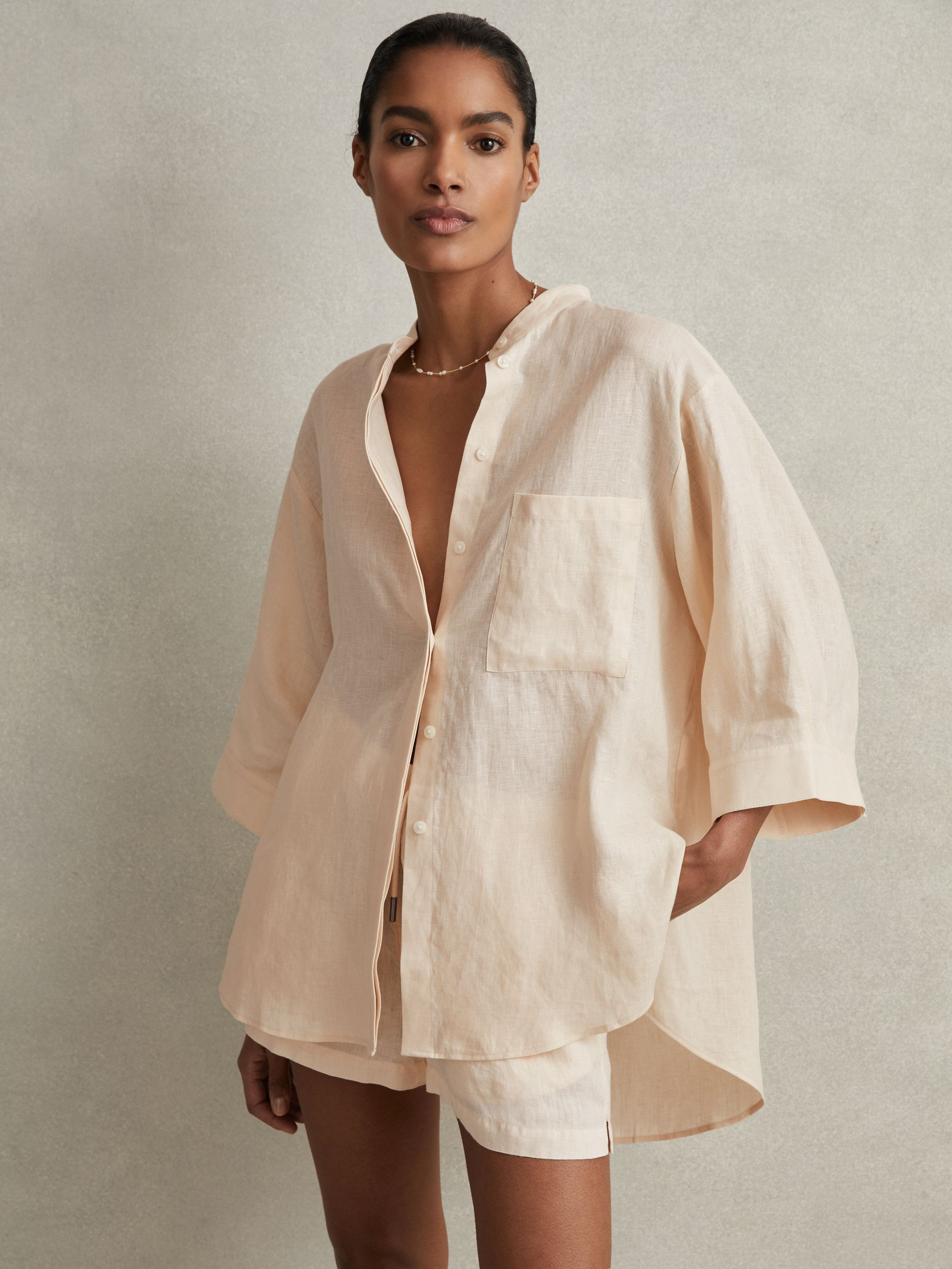 Reiss Relaxed Sleeve 100% Linen Shirt in Blush - REISS | Reiss UK