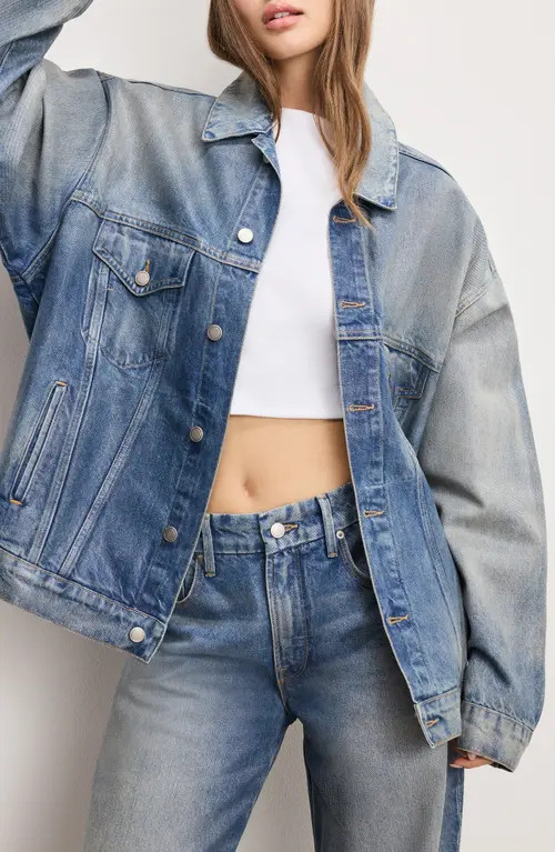 Good American Coated Oversize Denim Jacket in Indigo927 at Nordstrom, Size Medium | Nordstrom