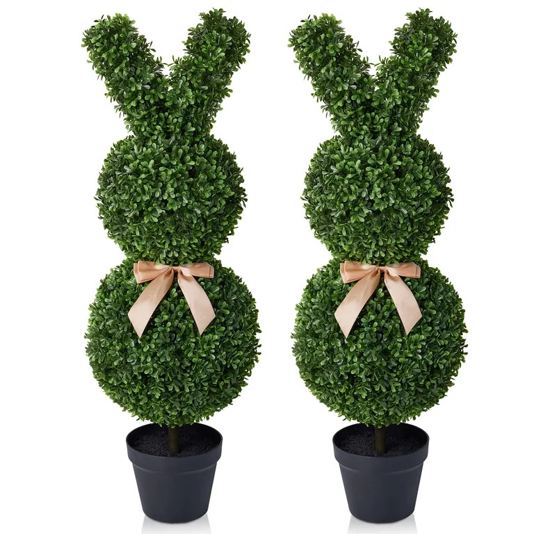 DR.Planzen 2 Pack 36'' Artificial Boxwood Easter Bunny Topiary, Green Spring Outdoor Indoor Decor | Walmart (US)