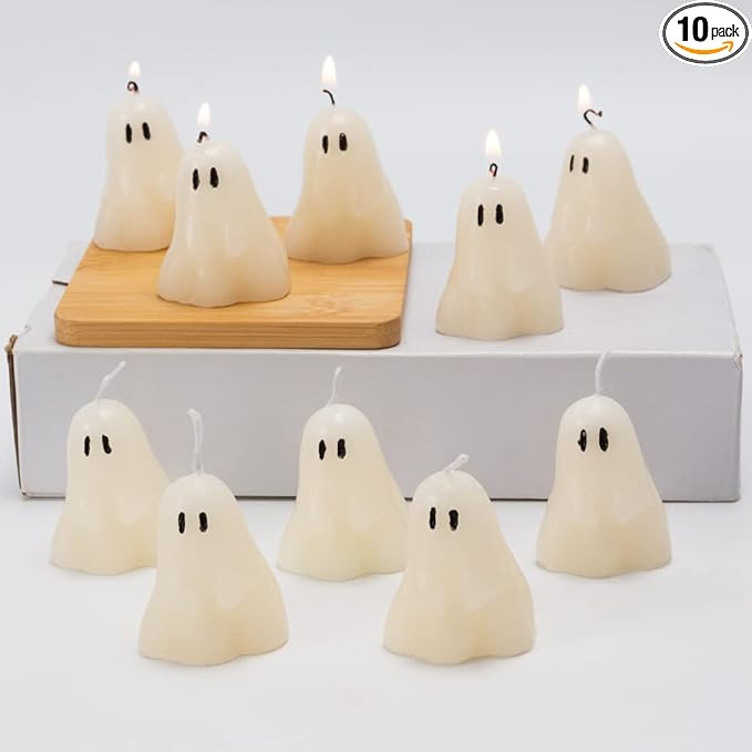 10 Pieces Halloween Indoor Decor Candles, White Ghost Candles, Soy Wax Cute Spooky Halloween Deco... | Amazon (US)