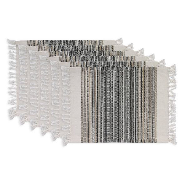 6pk Cotton Striped Fringe Placemats Black - Design Imports | Target