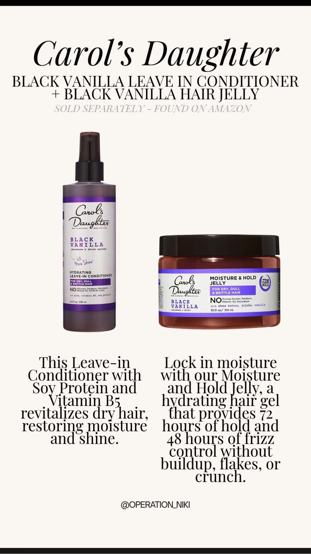 These stay in my daily routine. I use this duo to keep my curls hydrated, soft, and defined while wearing protective styles. No stiffness, no buildup. If you’re a curly hair girl looking to maintain moisture and shine between styles, I highly recommend both.

Follow for more @OPERATION_NIKI on IG, TikTok, & Facebook 💛

#curlyhairroutine #protectivestyles #curlyhaircare #naturalhairessentials #curlyhairgirls #hairmoisture #amazonbeauty #haircarefinds #operationniki 

 #LTKselfcare #LTKFindsUnder50 #LTKBeauty