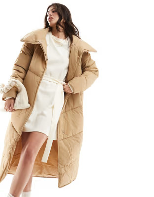 Vila padded longline coat in beige | ASOS (Global)