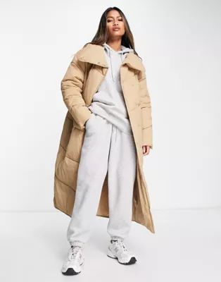 Vila padded longline coat in beige | ASOS (Global)