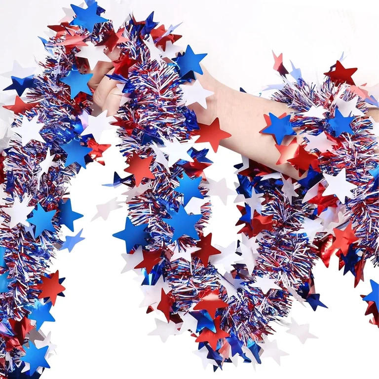 Ayieyill 4th of July Garland Patriotic Decorations, 50Ft Glitter Metallic Tinsel Twist Patriotic ... | Walmart (US)