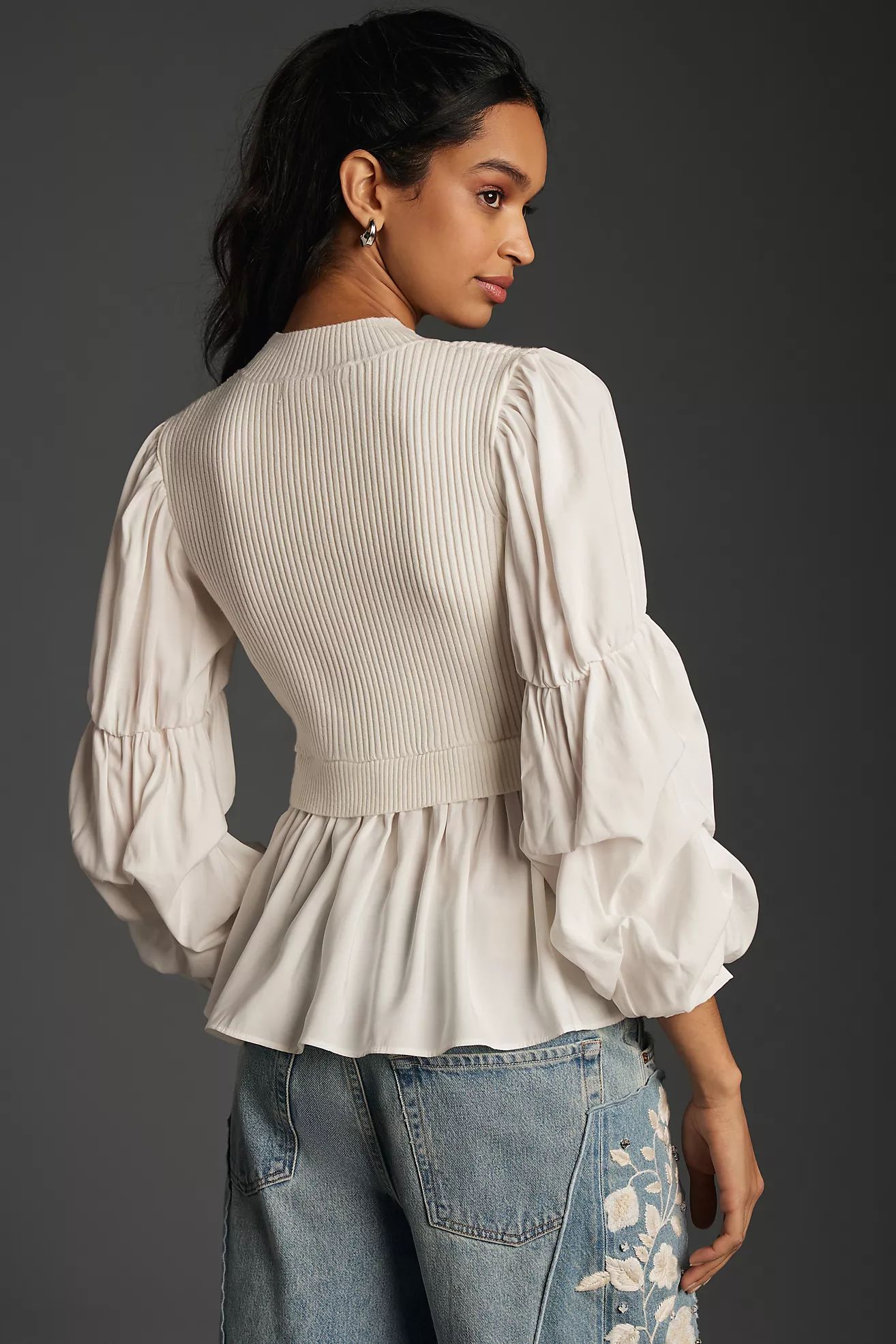 English Factory Puff-Sleeve Twofer Sweater | Anthropologie (US)