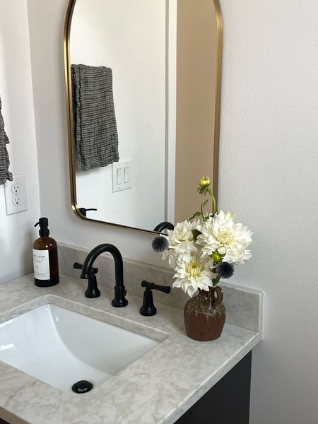 Matte black Faucet, brass mirror, Amazon, countertops, quartz, powder bathroom 

#LTKhome