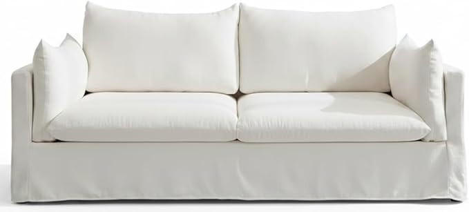 Modern Slipcover 3-Seater Sofa, 81.3 inch Living Room Couch, White Linen Fabric | Amazon (US)