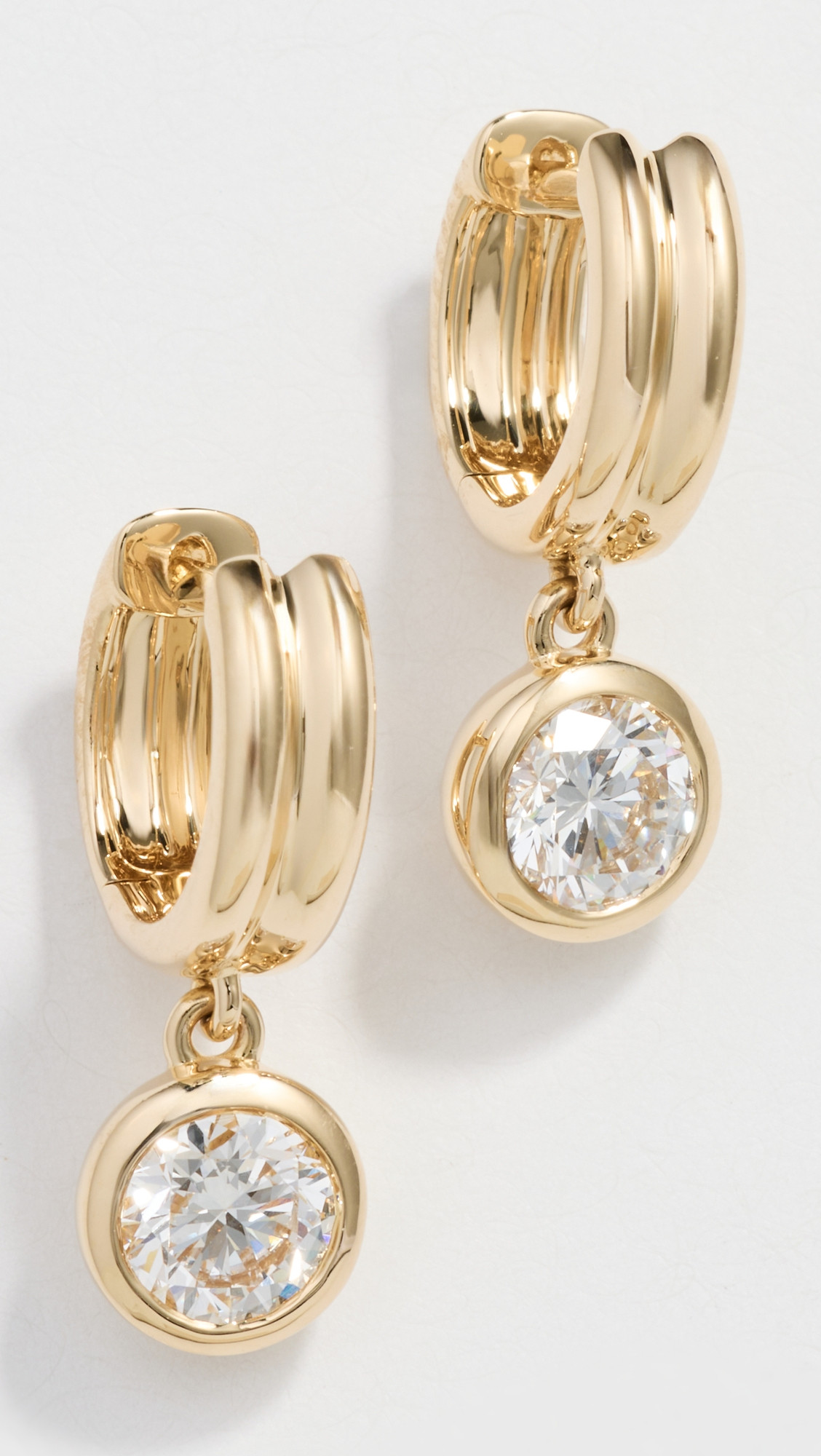 Bezel Round Lab Grown Diamond Drop Huggie Hoop Earrings - 14k Yellow Gold | Shopbop