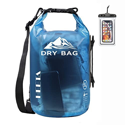 HEETA Dry Bag Waterproof for Women Men, Roll Top Lightweight Dry Storage Bag Backpack with Phone Case for Travel Swimming Boating Kayaking Paddle Board Camping Beach Accessories (Transparent Blue,10L) | Amazon (US)