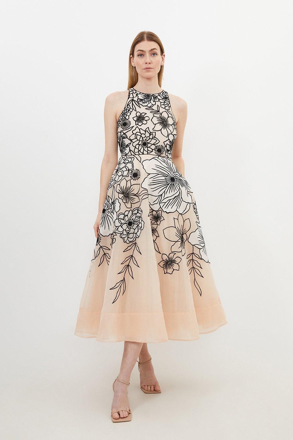 Tall Appplique Organdie Halter Woven Maxi Dress | Karen Millen US