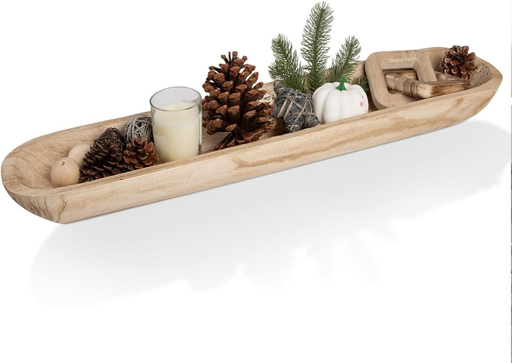 Athaliah Wooden Dough Bowl, 30 Inch Hand Carved Rustic Long Wood Dough Bowls for Decor, Vintage L... | Amazon (US)