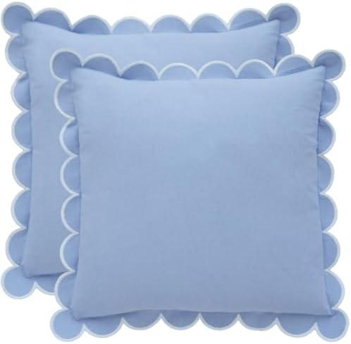 BEBE BASK Blue Scalloped Pillow Cover - Set of 2-18 x 18 Inch - Scallop Pillow Cover - Scalloped ... | Amazon (US)
