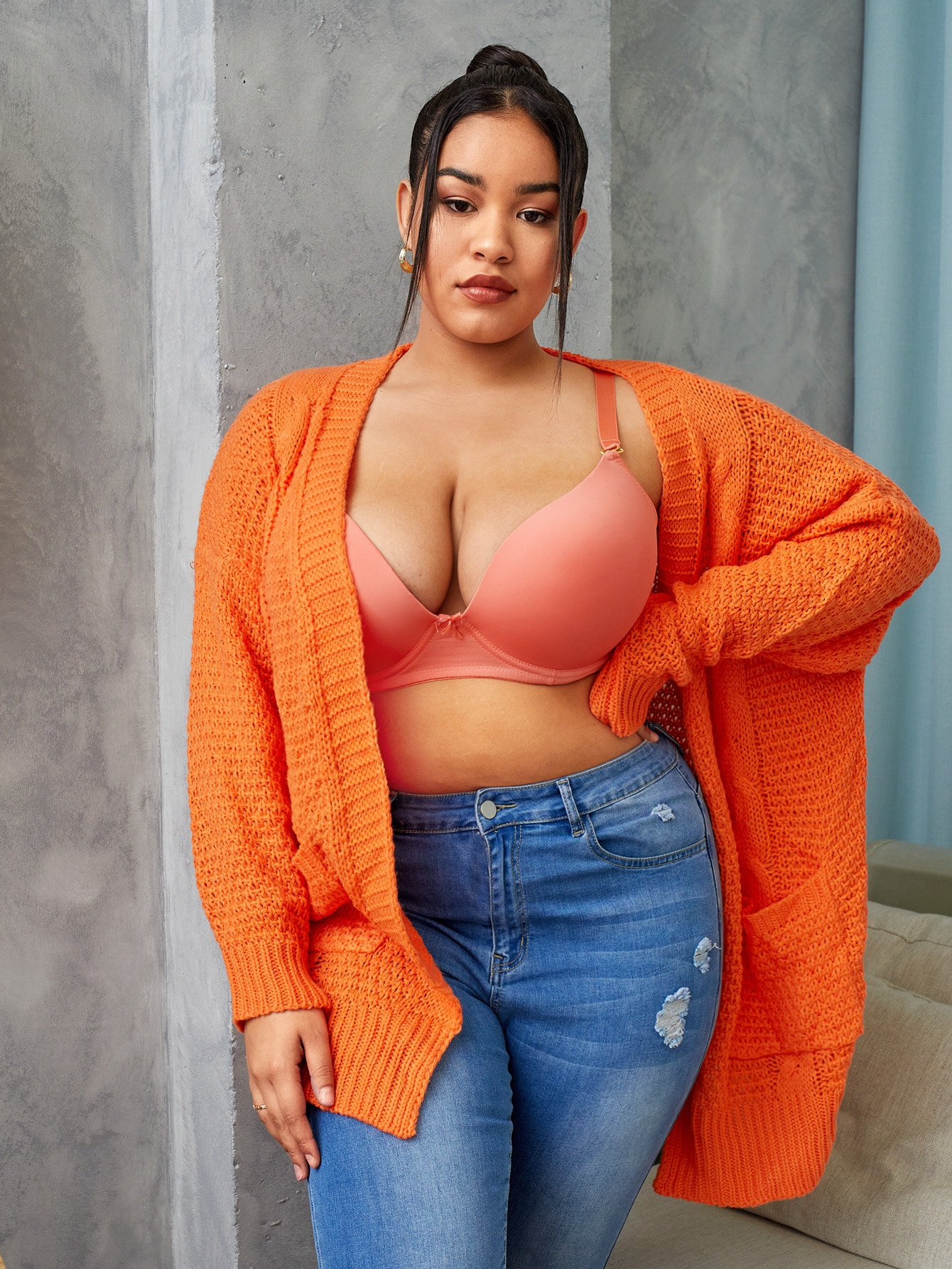 SHEIN SXY Plus Cable Knit Drop Shoulder Cardigan | SHEIN