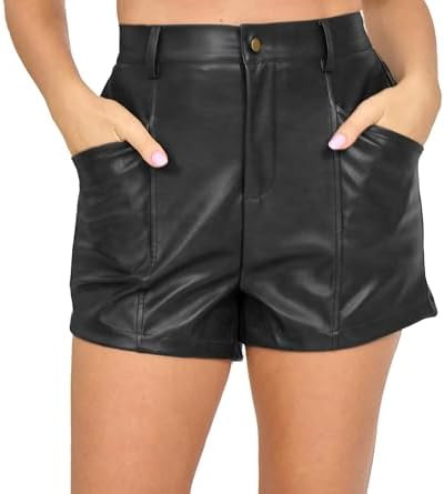 Fooullaide Womens Sexy High Waisted Leather Shorts Stretchy Faux Leather Biker Wide Leg Dressy Sh... | Amazon (US)
