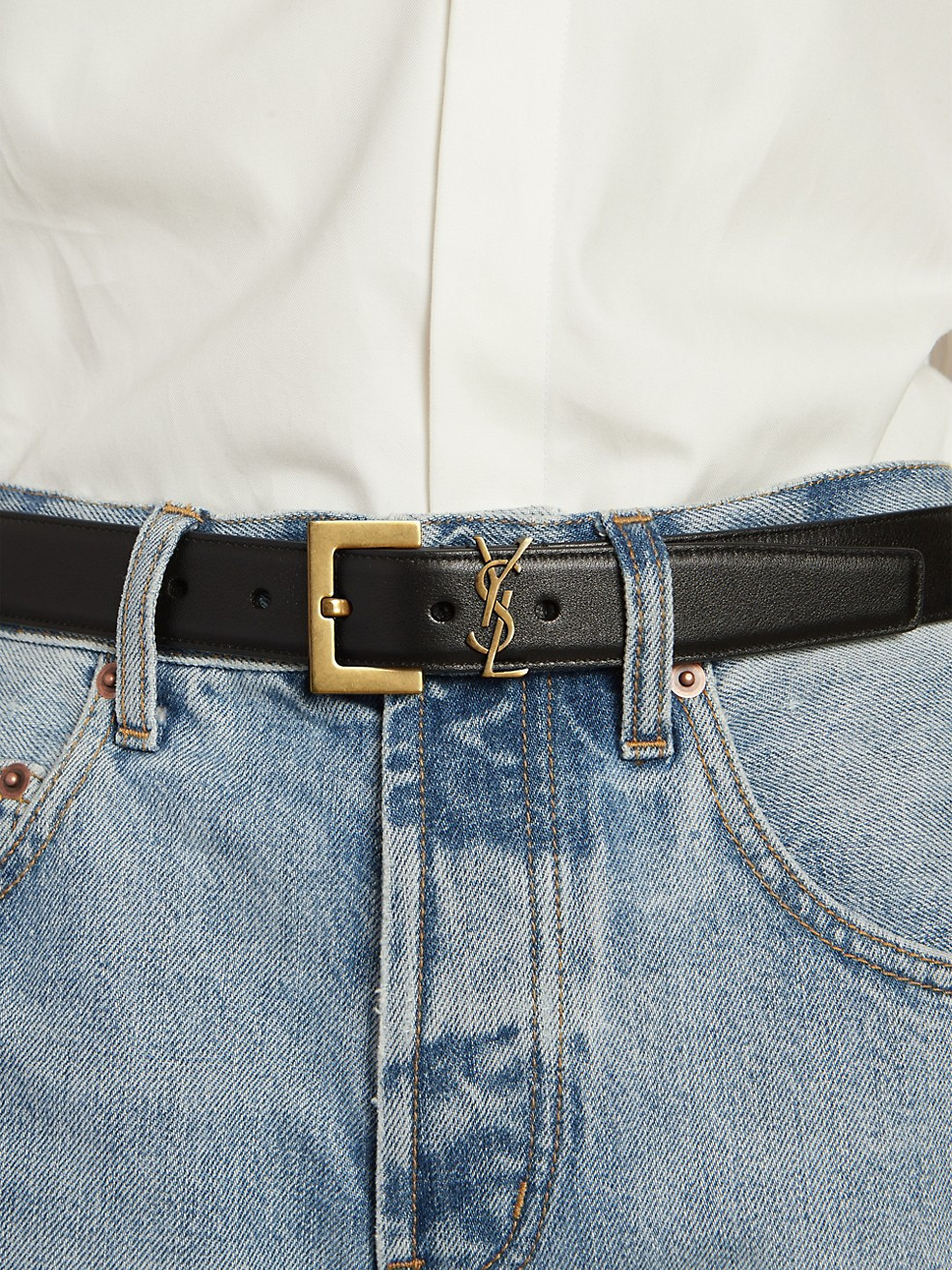 Saint Laurent Monogram Leather Belt | Saks Fifth Avenue