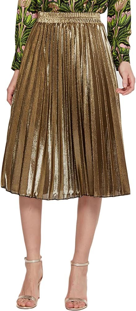 CHARTOU Women's Premium Metallic Shiny Shimmer Accordion Pleated Long Maxi Skirt | Amazon (US)