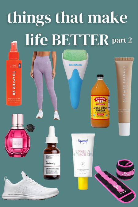 Here are 10 useful items that will make your daily life overall better in 2024. things that make life better, trader joes, tower 28 spray, gymshark, ice roller, apple cider vinegar, summer Fridays lip balm, flowerbomb spray, the ordinary vitamin c serum, supergoop unseen sunscreen, skims, ankle weights, apl sneakers, Morning aesthetic, Daily routine schedule, Daily routine, Self care, Self care checklist, Self care ideas, Self care aesthetic ideas, That girl, Healthy lifestyle, Routine planner

#LTKfindsunder100 #LTKsalealert #LTKfindsunder50