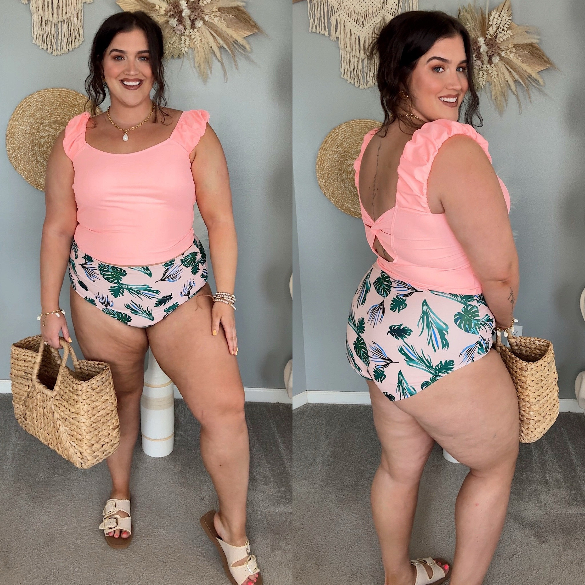 Amazon tankini set 🌺 XXL 
Coral top + palm leaf bottoms 
Beach vacation swimsuit 

#LTKSwim #LTKStyleTip #LTKMidsize