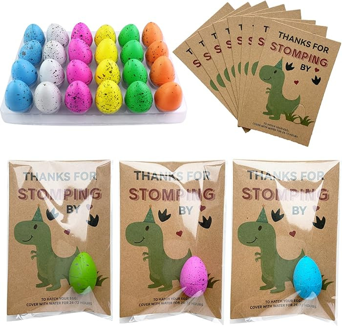 Y_Bong Dinosaur Party Favors - Dinosaur Birthday Party Supplies - 24 Pack Dino Egg Hatching Card ... | Amazon (US)