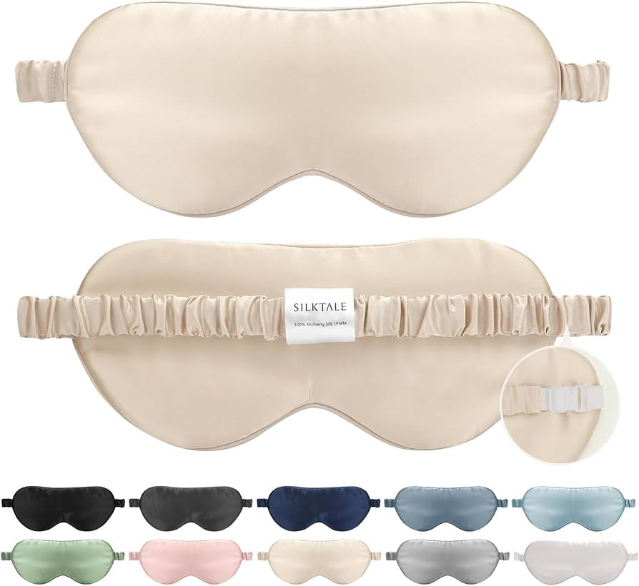 100% Mulberry Silk Eye Mask for Sleeping with Silk Wrapped Adjustable Strap,Beige | Amazon (US)