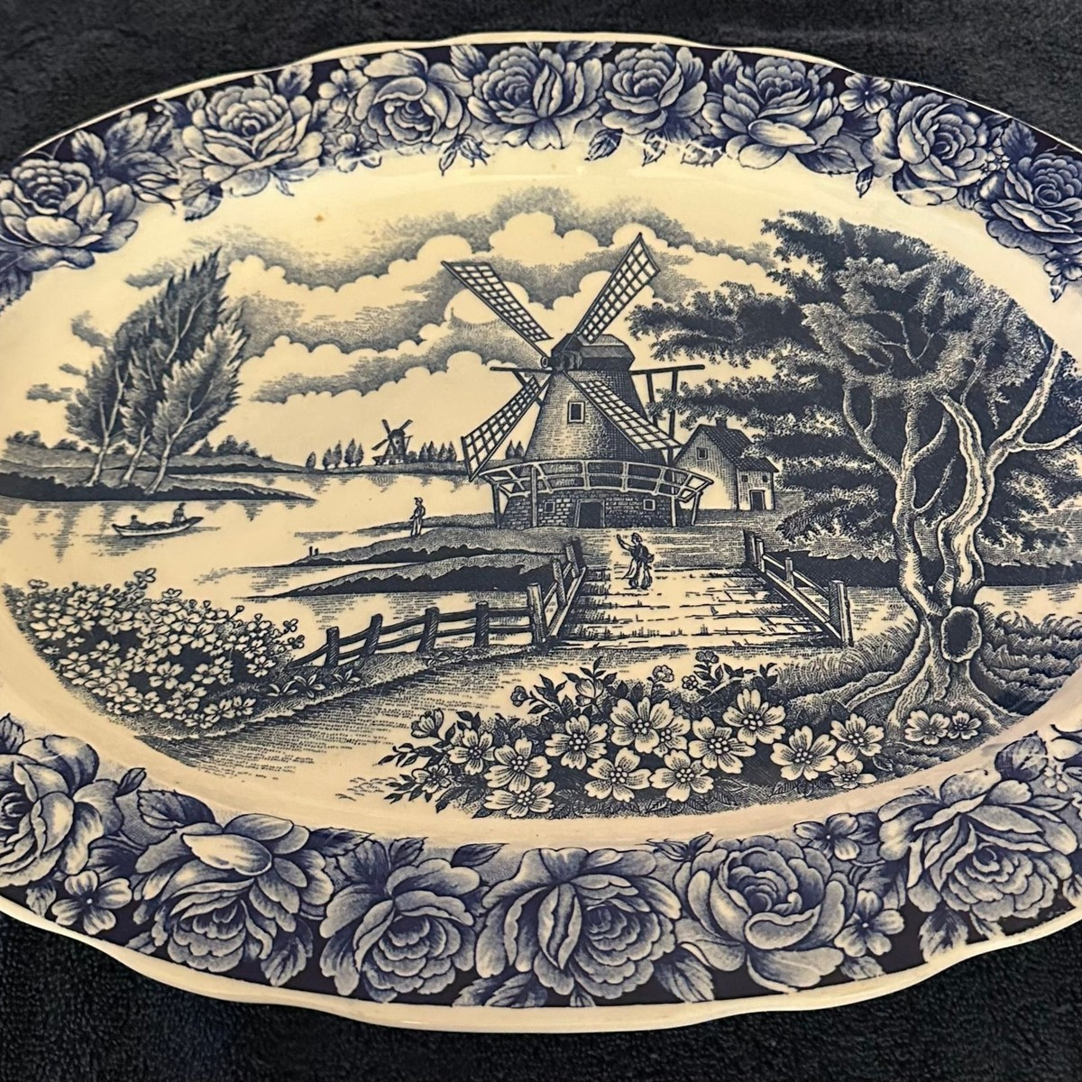 Vintage Lg Dutch River Landscape Platter Blue & White Transferware Made in Japan | eBay US