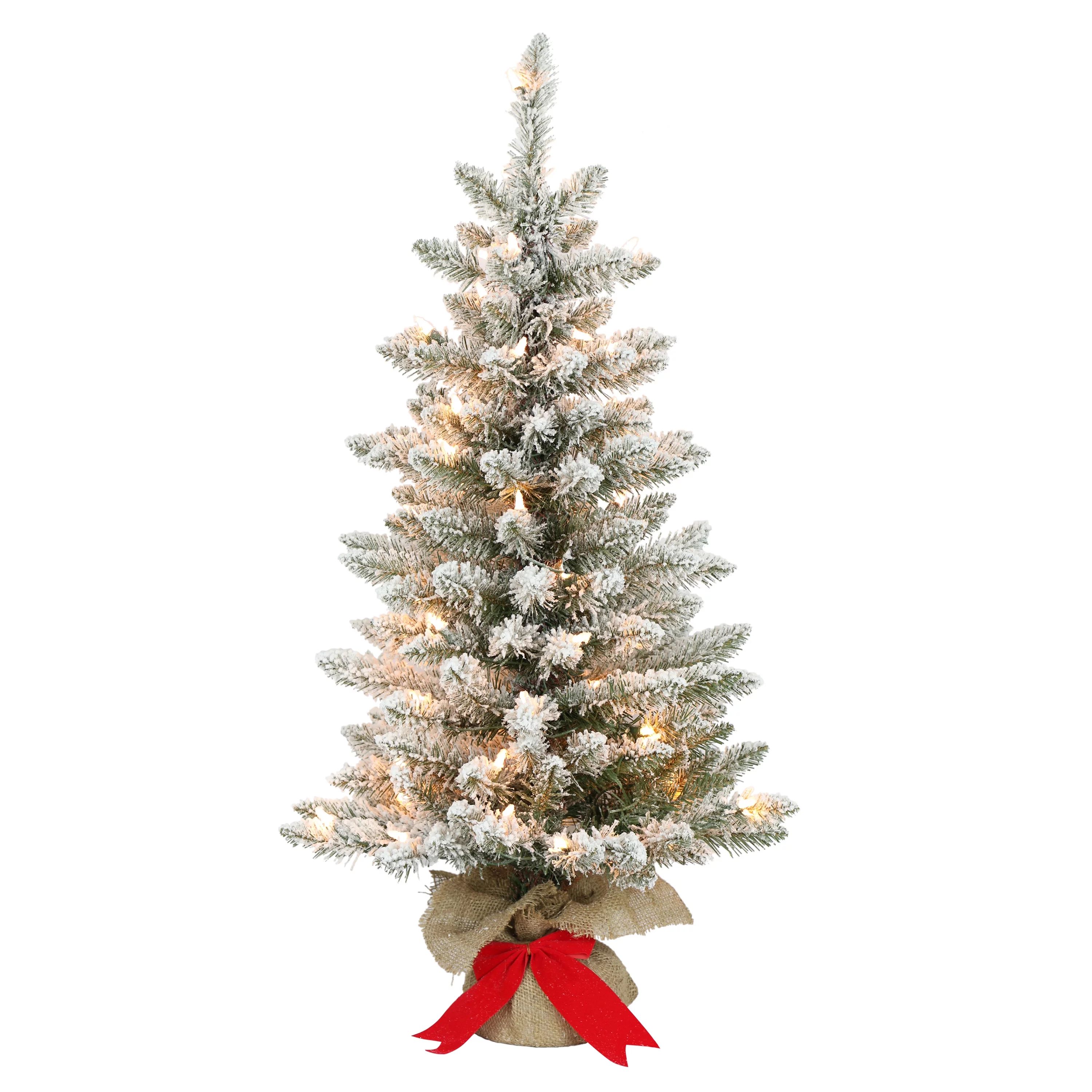 Pre-Lit 3' Flocked Fraser Fir Artificial Christmas Tree with 70 Lights, Green | Walmart (US)